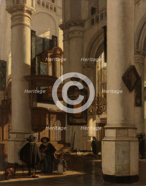Interior of a Protestant, Gothic Church, with a Gravedigger in the Choir, 1669. Creator: Emanuel de Witte.