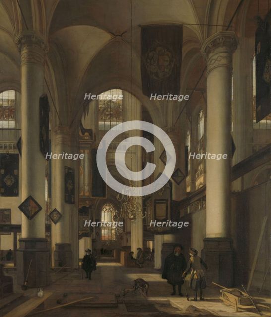 Interior of a Protestant Gothic Church with Motifs from the Oude and Nieuwe Kerk in..., 1660-1680. Creator: Emanuel de Witte.
