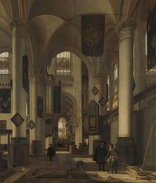 Interior of a Protestant Gothic Church with Motifs from the Oude and Nieuwe Kerk in..., 1660-1680. Creator: Emanuel de Witte