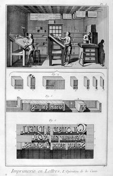 Interior of a Printing Works, type setting, 1751-1777. Artist: Denis Diderot