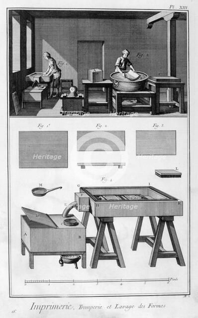 Interior of a Printing Works, wetting room, 1751-1777. Artist: Unknown