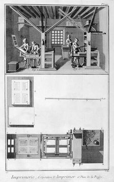 Interior of a Printing Works and Plan of a Press, 1751-1777