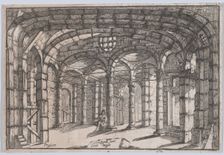 Interior of a prison in which sits a woman, ca 1680-1710. Creator: Carlo Antonio Buffagnotti