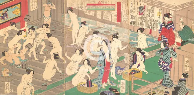 Interior of a Public Bath, 19th century. Creator: Utagawa Yoshiiku.