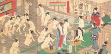 Interior of a Public Bath, 19th century. Creator: Utagawa Yoshiiku