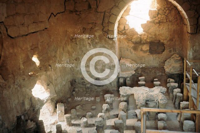 Interior of a Roman bath-house showing the hypocaust. Artist: Unknown