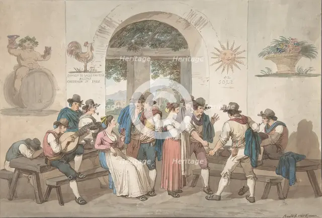 Interior of a Roman Inn, 1817., 1817. Creator: Bartolomeo Pinelli.