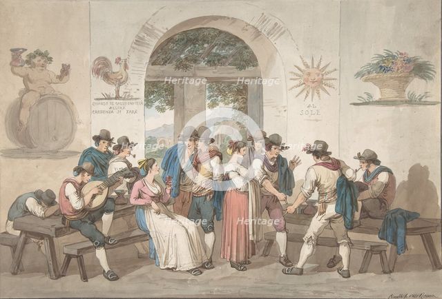 Interior of a Roman Inn, 1817., 1817. Creator: Bartolomeo Pinelli.