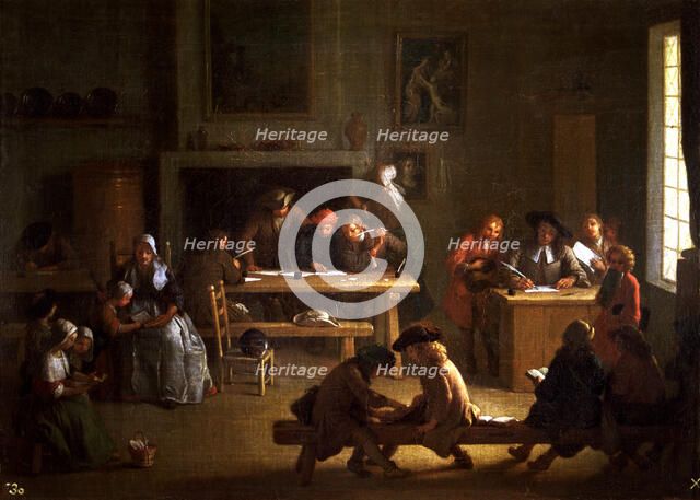  'Interior of a school', oil on canvas by Miguel Angel Houasse.