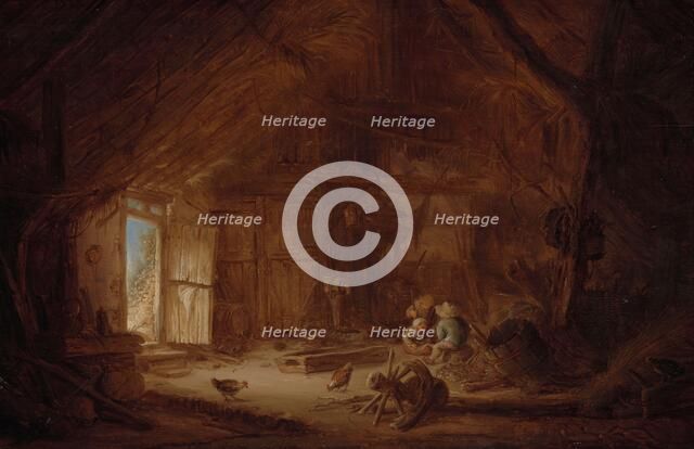 Interior of a Stable with three Children, 1642. Creator: Isaac van Ostade.