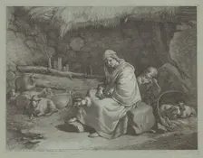 Interior of a Stable with a Seated Spinner and Sleeping Child, 1759/1782. Creator: Francesco Londonio