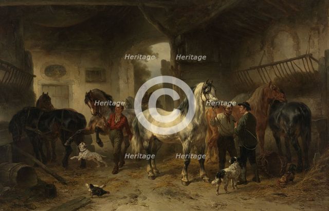Interior of a stable with horses and figures, 1850-1874.  Creator: Wouterus Verschuur.