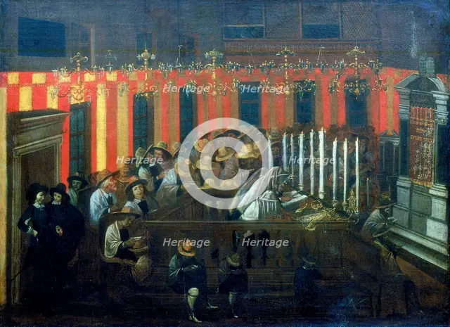 'Interior of a Synagogue during Prayer'. Artist: Unknown