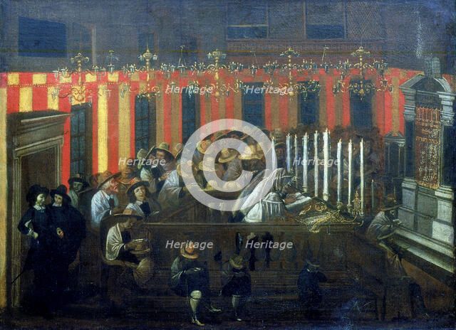 'Interior of a Synagogue during Prayer'. Artist: Unknown