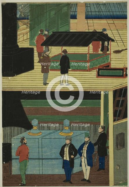 Interior of an American Steamship (Amerikakoku jokisen-chu no zu), 1861. Creator: Yoshikazu.