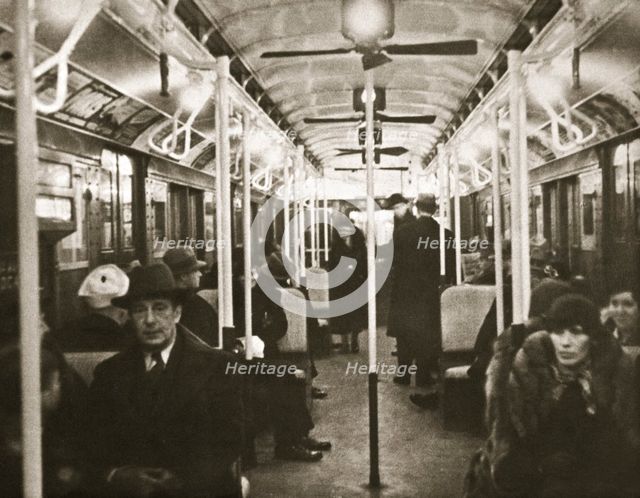 Interior of an Eighth Avenue subway carriage, New York, USA, early 1930s. Artist: Unknown
