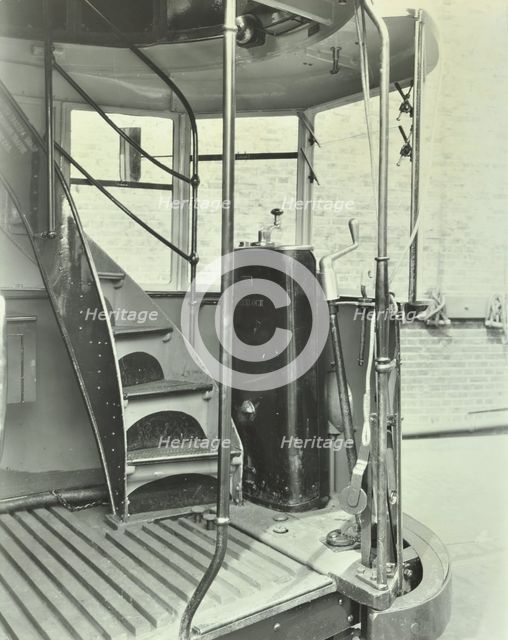 Interior of an electric tram showing driver controls, 1931. Artist: Unknown.