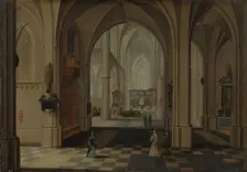 Interior of an Imaginary Gothic Church, Looking East, c.1655-c.1660. Creator: Peeter Neeffs the Elder