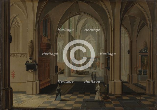 Interior of an Imaginary Gothic Church, Looking East, c.1655-c.1660. Creator: Peeter Neeffs the Elder.