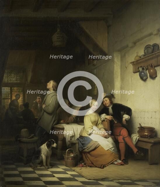 Interior of an Inn, with Figures in Seventeenth-Century Costume, 1848. Creator: Ferdinand De Braekeleer.