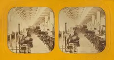 Interior of an unidentified exposition displaying machinery, about 1865. Creator: Unknown