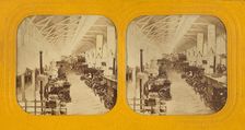 Interior of an unidentified exposition displaying machinery, about 1865. Creator: Unknown
