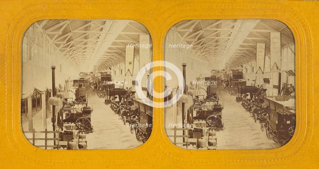 Interior of an unidentified exposition displaying machinery, about 1865. Creator: Unknown.