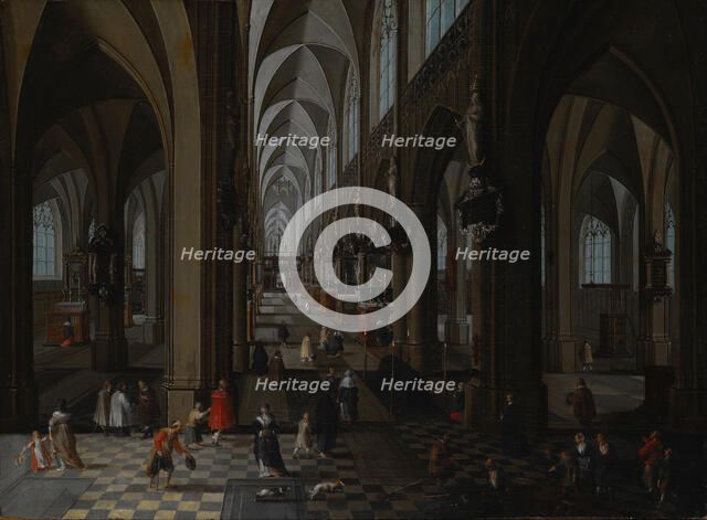 Interior of Antwerp Cathedral, 1651. Artist: Neeffs, Pieter, the Elder (1578-1661)