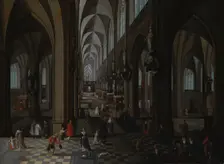 Interior of Antwerp Cathedral, 1651. Artist: Neeffs, Pieter, the Elder (1578-1661)