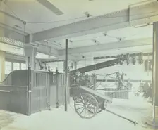 Interior of appliance room, Northcote Road Fire Station, Battersea, London, 1906