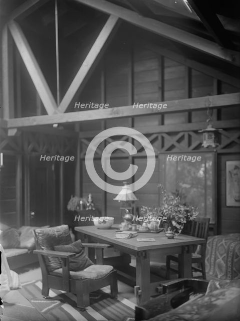 Interior of Arnold Genthe's bungalow in Carmel, California, between 1906 and 1911. Creator: Arnold Genthe.