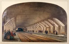 Interior of Baker Street Station showing platforms and an approaching train, London, c1865. Artist: Kell Brothers