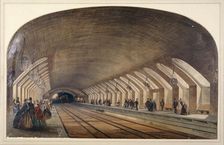 Interior of Baker Street Station showing platforms and an approaching train, London, c1865. Artist: Kell Brothers