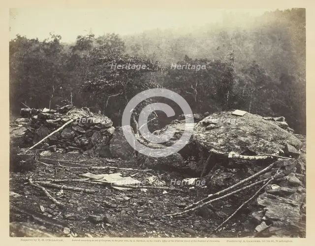 Interior of Breastworks on Round Top, Gettysburg, July 1863. Creator: Alexander Gardner.