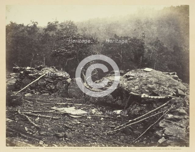 Interior of Breastworks on Round Top, Gettysburg, July 1863. Creator: Alexander Gardner.