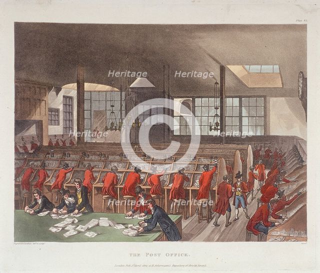 Interior of General Post Office, Lombard Street, London, 1809 Artist: Augustus Wall Callcott