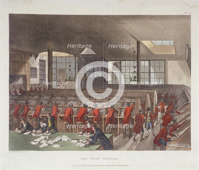Interior of General Post Office, Lombard Street, London, 1809 Artist: Augustus Wall Callcott