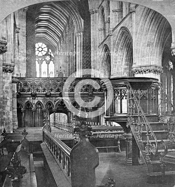 Interior of Glasgow Cathedral, Scotland, late 19th century.Artist: Underwood & Underwood