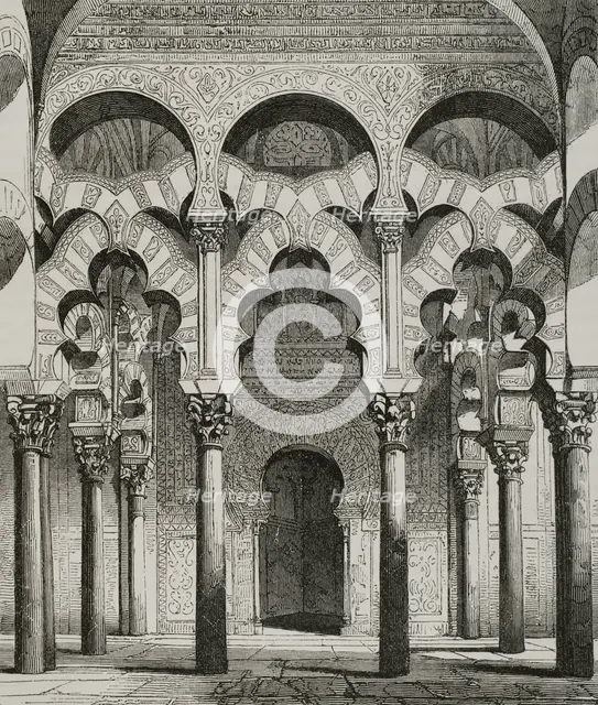 Interior of Great Mosque of Cordoba, Andalusia, Spain, 1853.  Creator: Unknown.