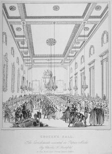 Interior of Grocers Hall during a banquet, City of London, 1830. Artist: T Kearnan