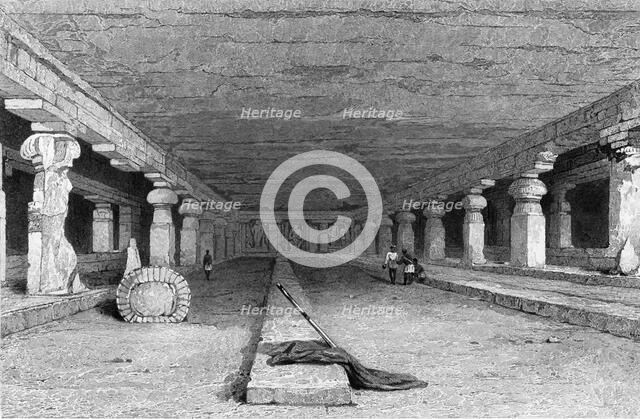 'Interior of Dher Warra, Caves of Ellora', 1834. Creator: George Cattermole.