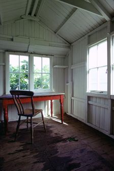 Interior of Dylan Thomas's writing shed, Laugharne, Carmarthenshire, Wales. Artist: Tony Evans