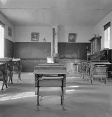 Interior of eastern Oregon one-room county school, Baker County, Oregon, 1939. Creator: Dorothea Lange
