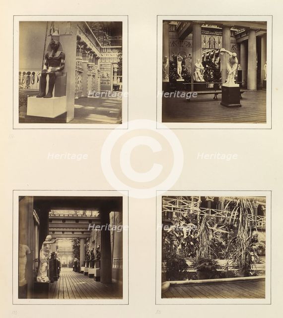 [Interior of Egyptian Court; Classical Sculpture Gallery with Discus-Thrower; View of ..., ca. 1859. Creator: Attributed to Philip Henry Delamotte.
