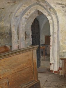 Interior of Finström church, door to the sacristy, 1871. Creator: Karl Emanuel Jansson