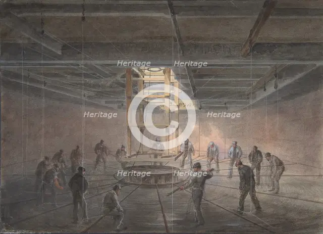 Interior of One of the Tanks on Board the Great Eastern: The Cable Passing Out, 1865-66. Creator: Robert Charles Dudley.