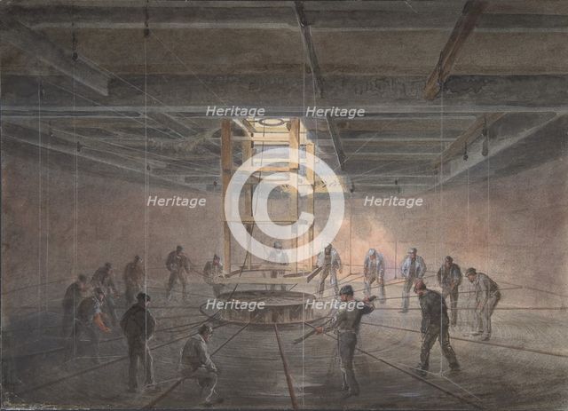 Interior of One of the Tanks on Board the Great Eastern: The Cable Passing Out, 1865-66. Creator: Robert Charles Dudley.