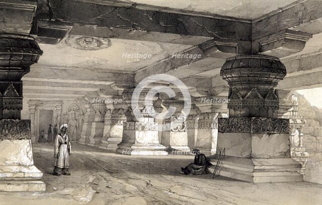 Interior of Lanka, Ellora, India, 1845. Artist: Thomas Colman Dibdin