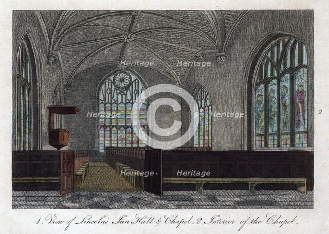 Interior of Lincoln's Inn Chapel, London, 1811. Artist: Pals
