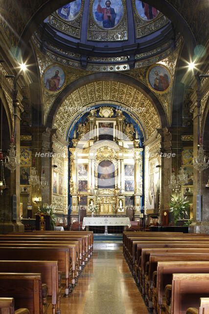 Interior of Lluc Monastery church, Mallorca, Spain.
